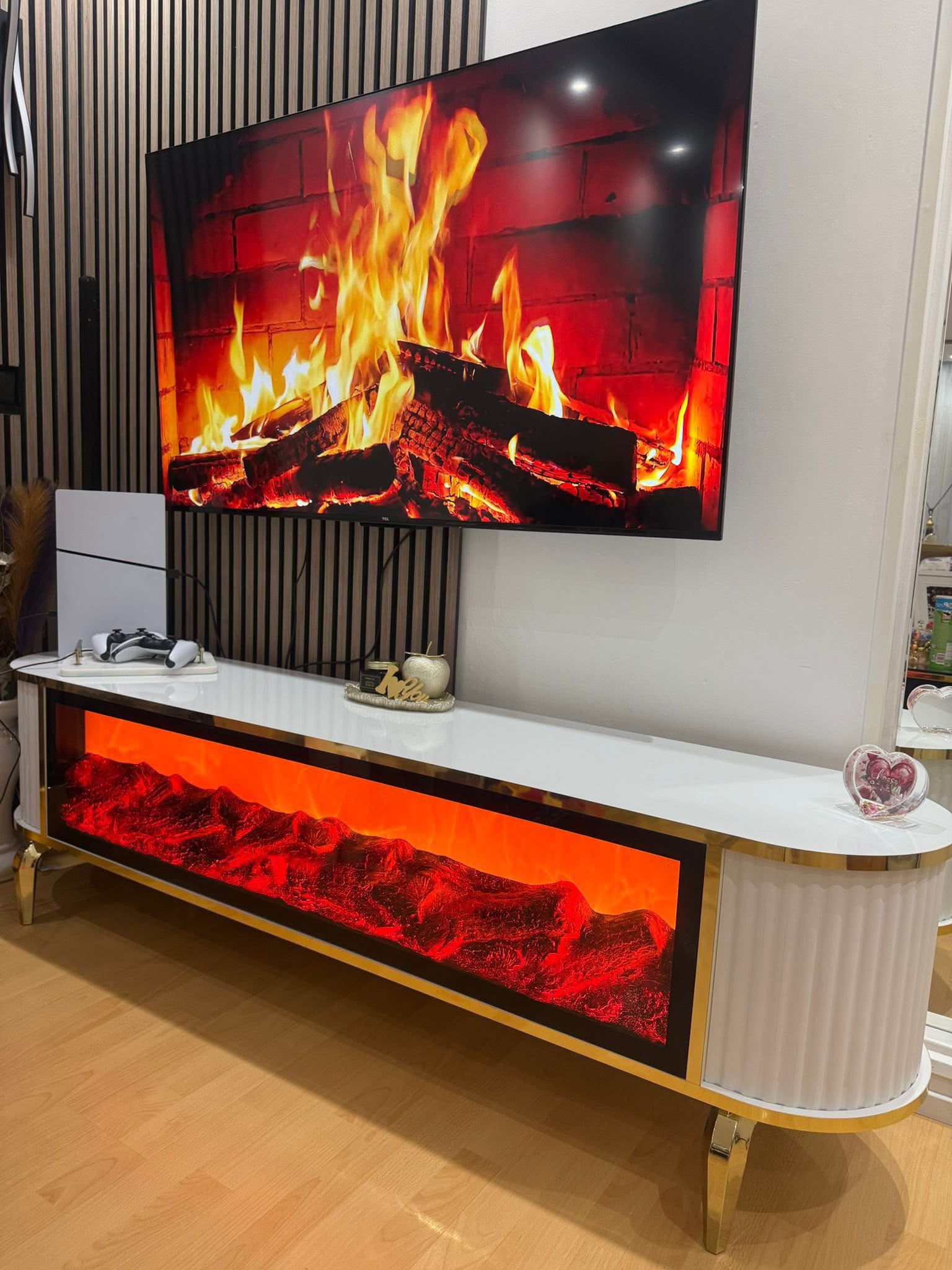 TV-Meubel met LED Sfeerhaard — 180 cm Wit