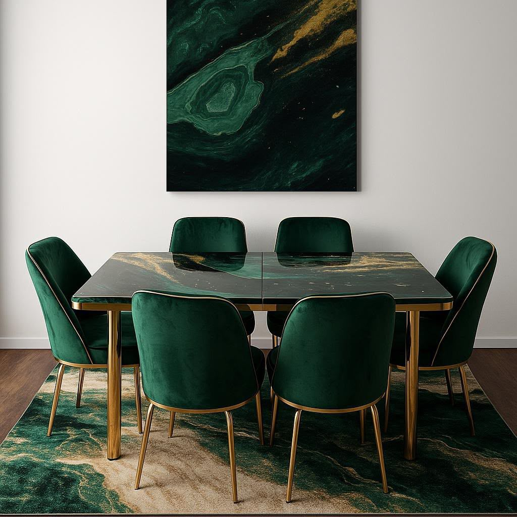 Uitschuifbare Eettafel met 6 Stoelen — Groen Goud