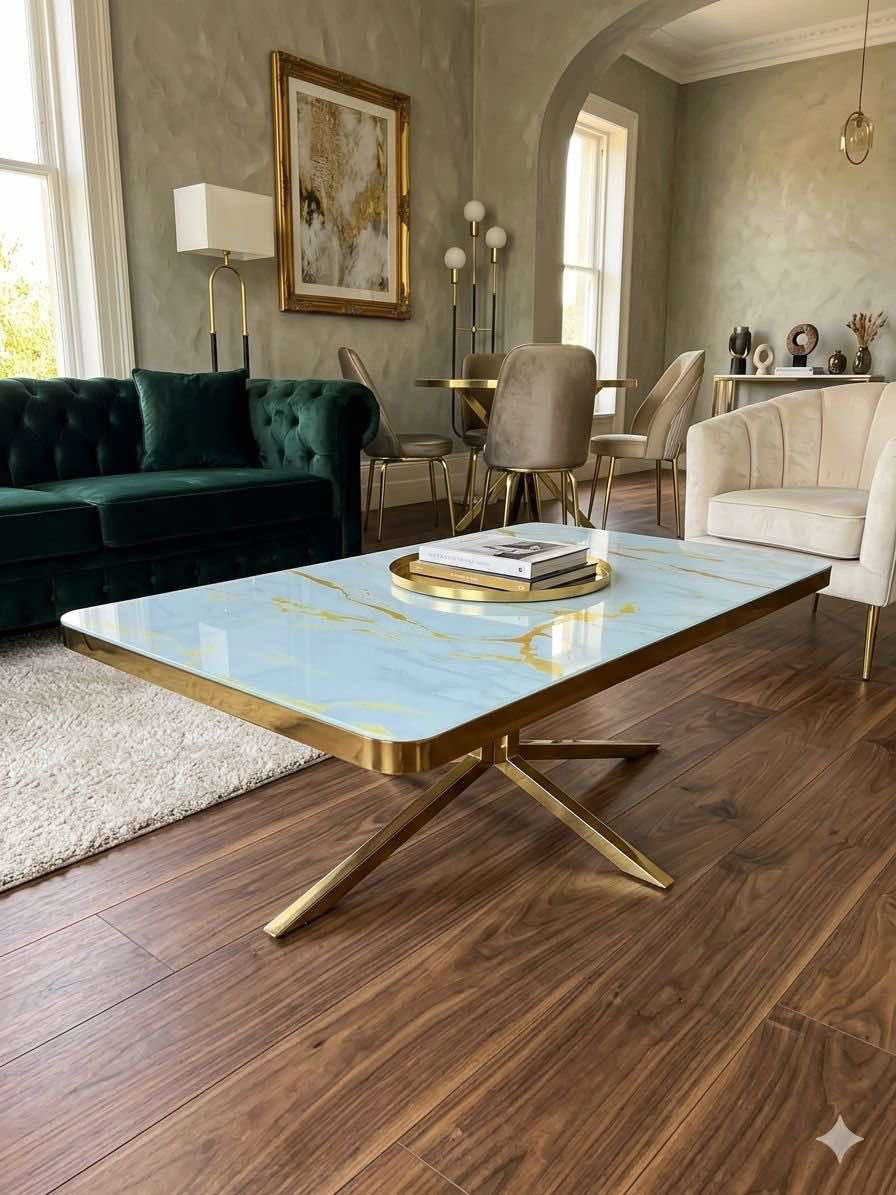 Salontafel Rechthoekig — Wit Goud, 110 × 70 cm