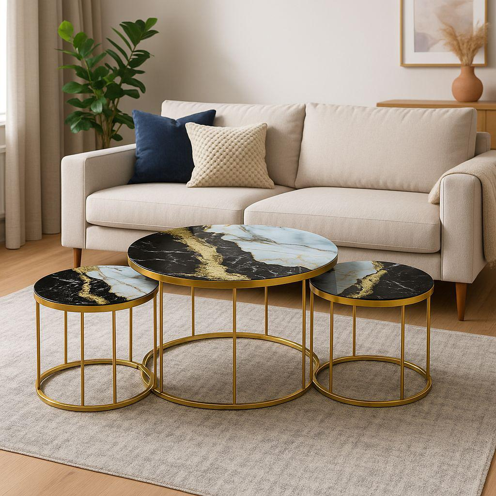 Salontafelset Zwart-Wit Goud — 3-Delig, Gouden Frame