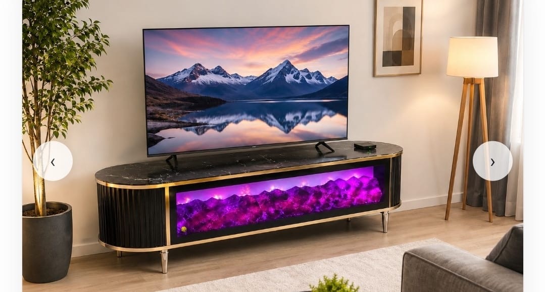 TV-Meubel met Sfeerhaard — 180 cm Zwart Goud