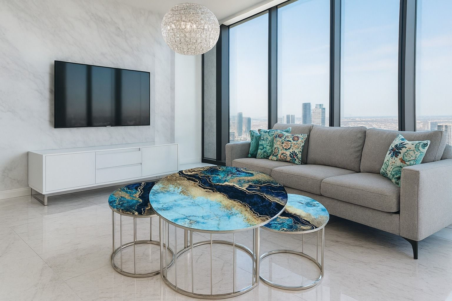 Salontafelset Blauw Goud — 3-Delig