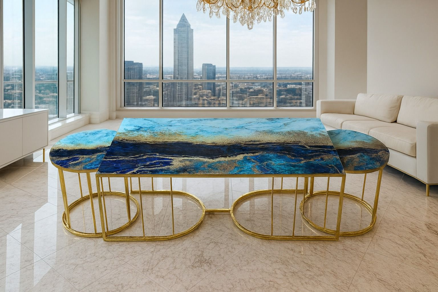 Salontafelset Blauw Goud — 3-Delig